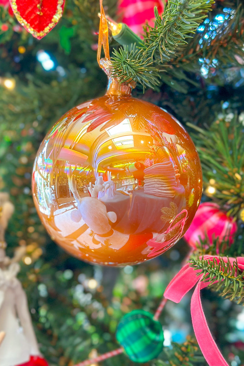Iridescent Glass Ball Ornament 4" Brown