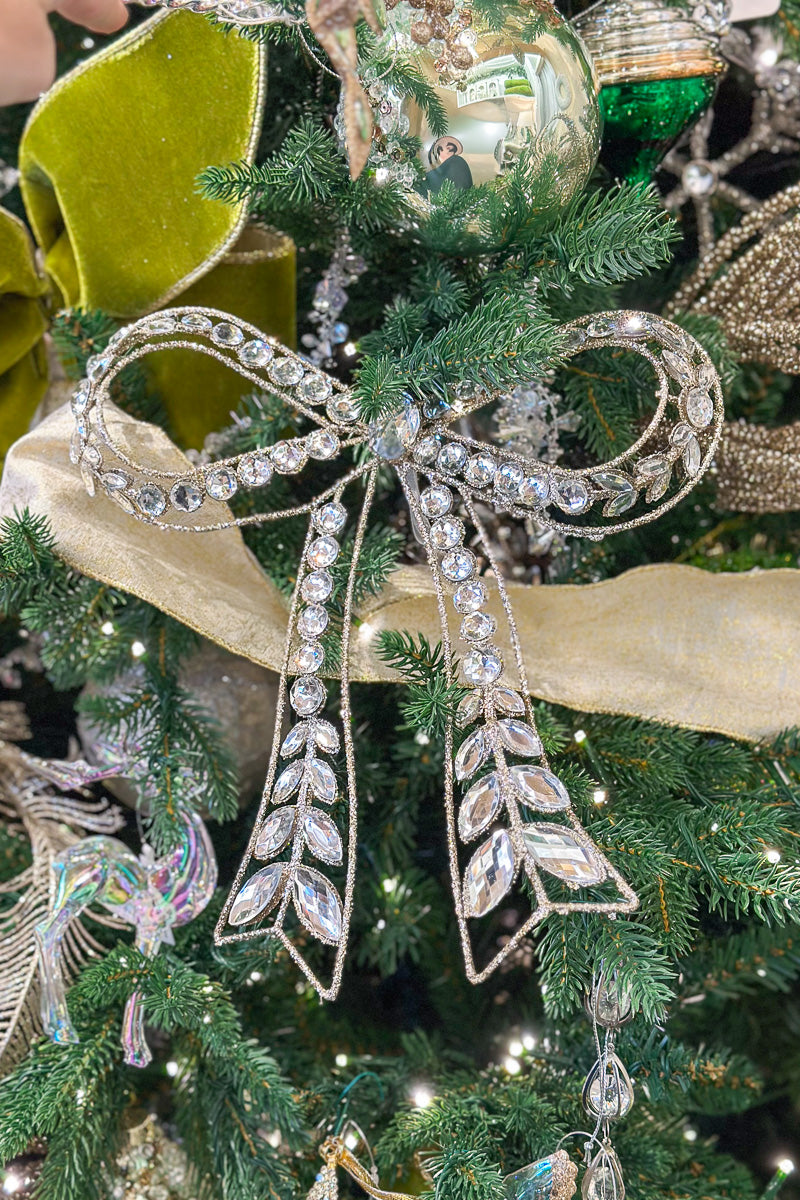 Jeweled Bow Ornament 10.5" Clear