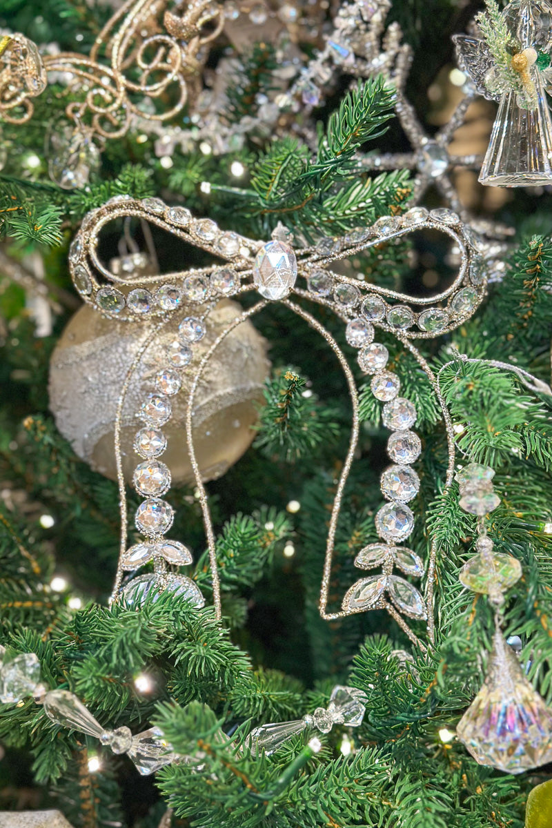 Jeweled Bow Ornament 7.25" Clear