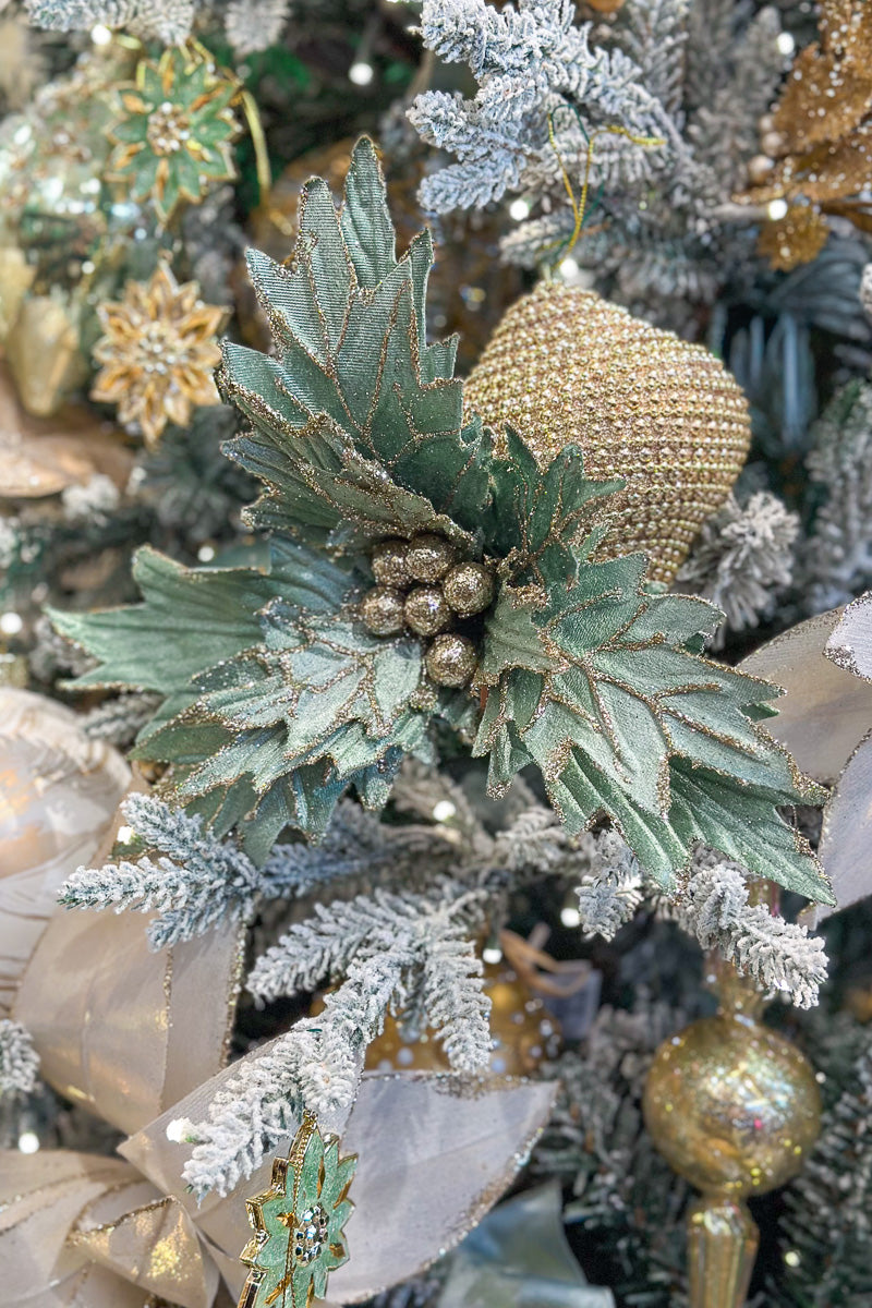 Faux Velvet Green Poinsettia Stem 22" Mint & Champagne