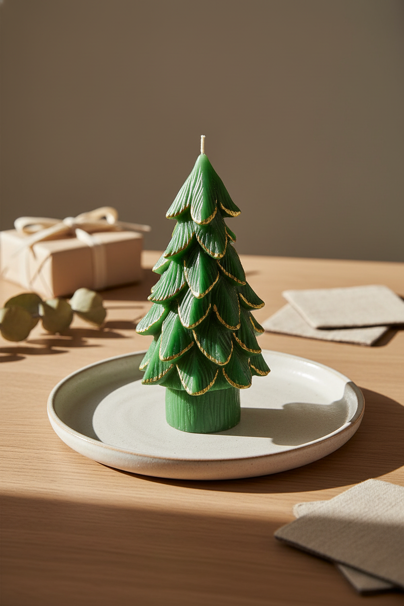 Gilded Pine Tree Candle Large Green