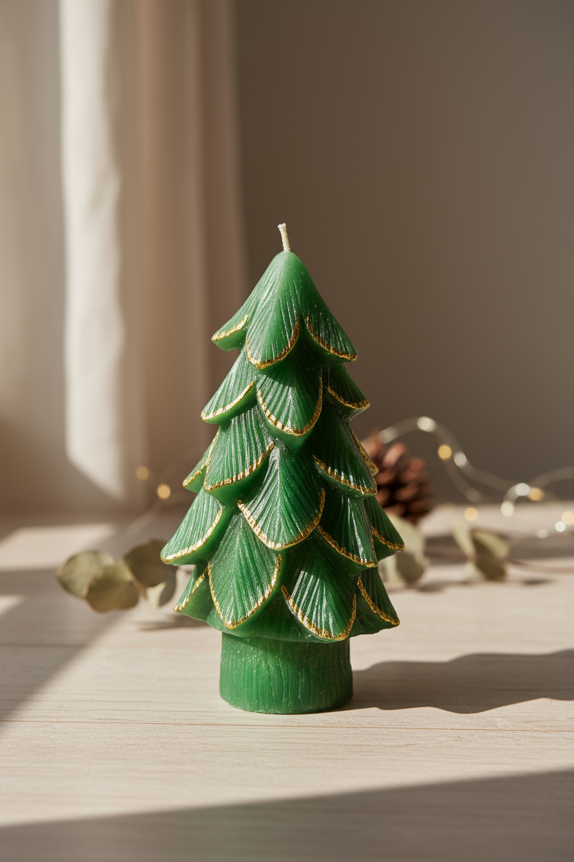 Gilded Pine Tree Candle Medium Green