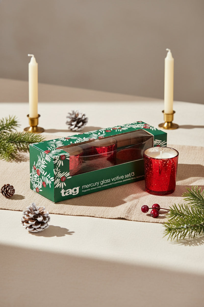 Winter Bonfire Mercury Votive Candle Set Of 3