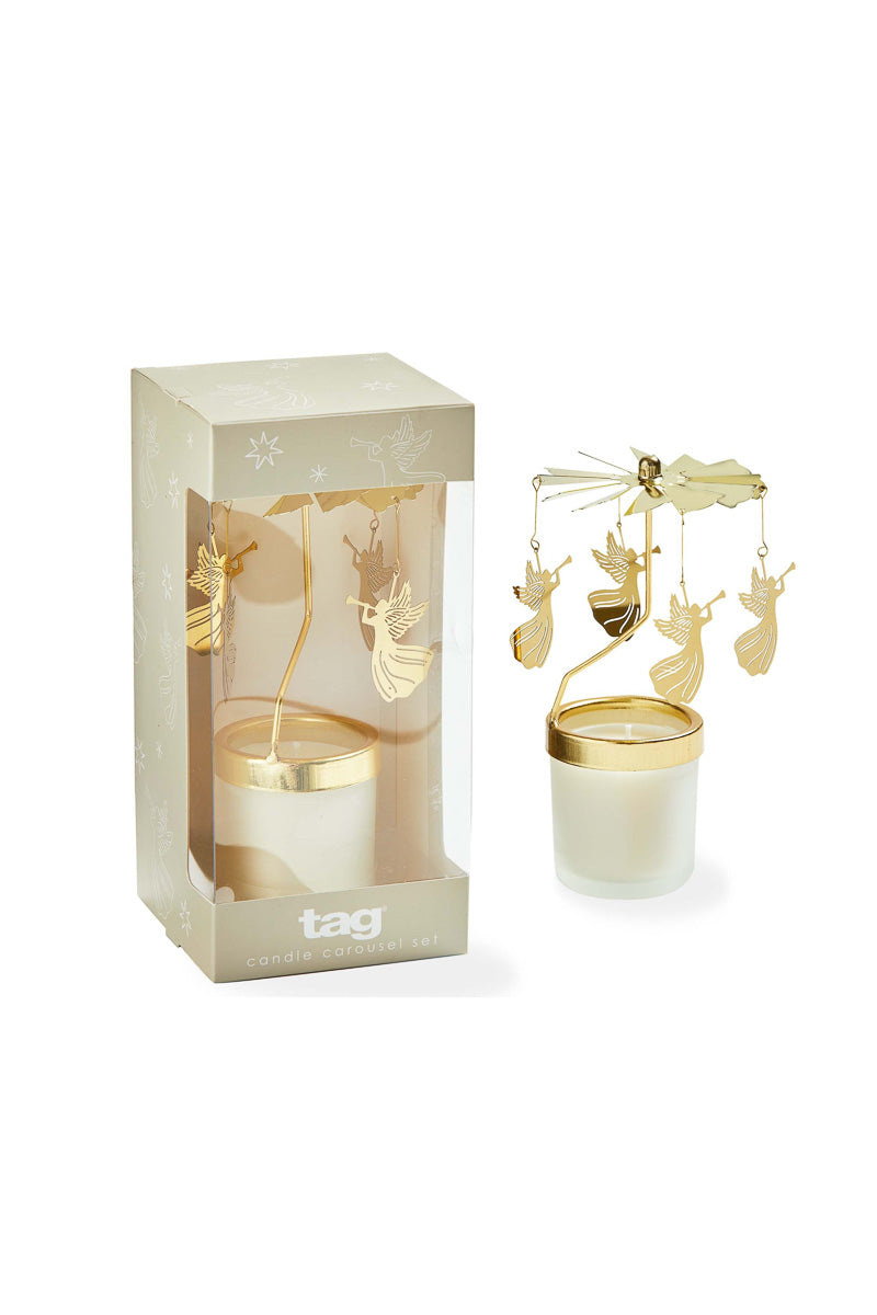 Snowcap Angel Carousel Candle Set Of 2