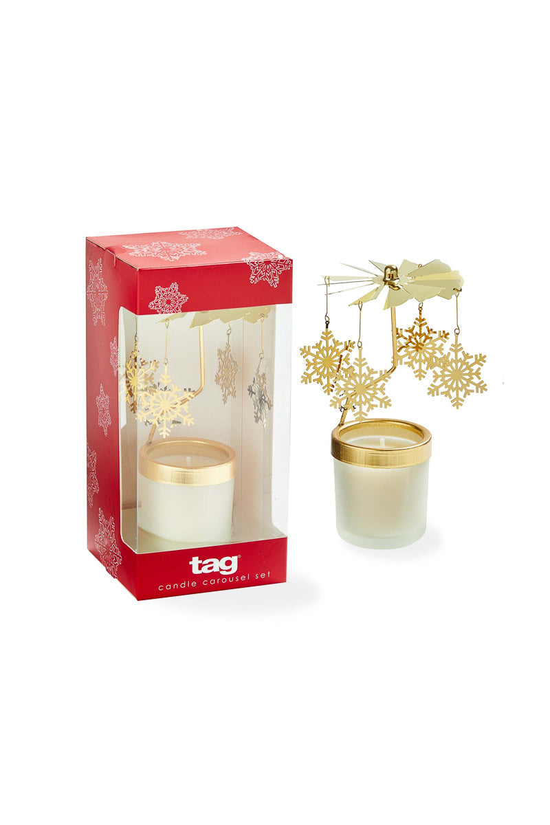 Cedar Fireplace Snowflake Carousel Candle Set Of 2