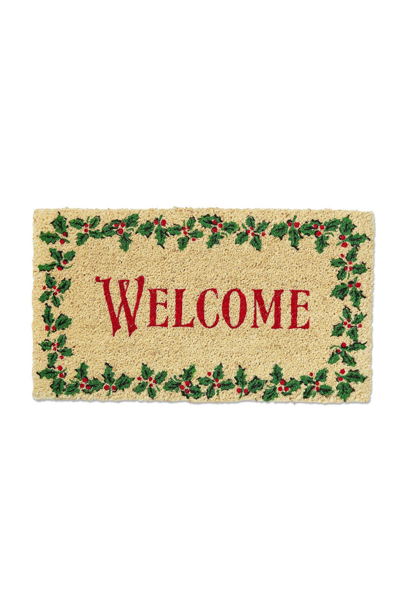 Welcome Holly Leaf Coir Doormat