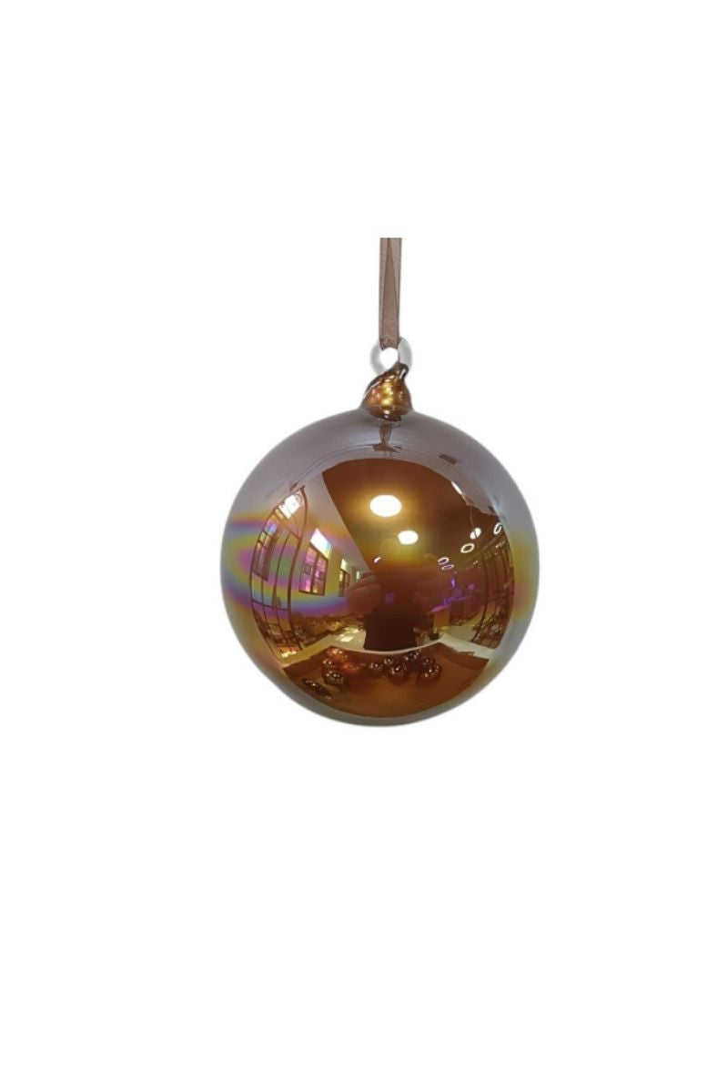 Iridescent Glass Ball Ornament 4" Brown