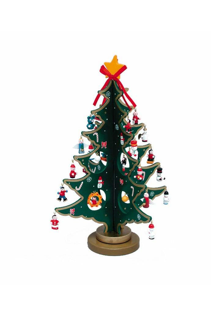 Wooden Tree with Mini Ornaments 11.75" 25 Piece Set