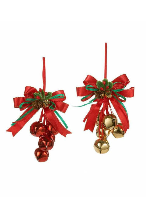 ORN MET RED/GOLD BELLS W/BOW
