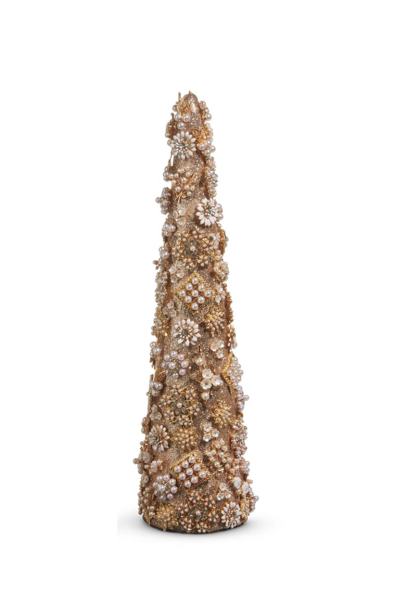 Jewel and Pearl Brooch Cone Tree Large 17.5" Gold