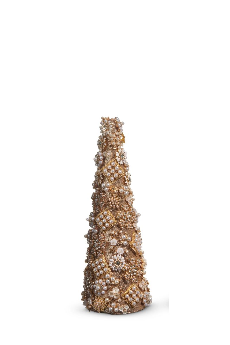 Jewel and Pearl Brooch Cone Tree Small 13" Gold