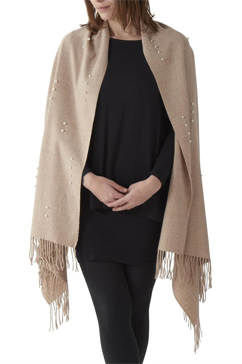 Soft Scarf with Pearls Beige