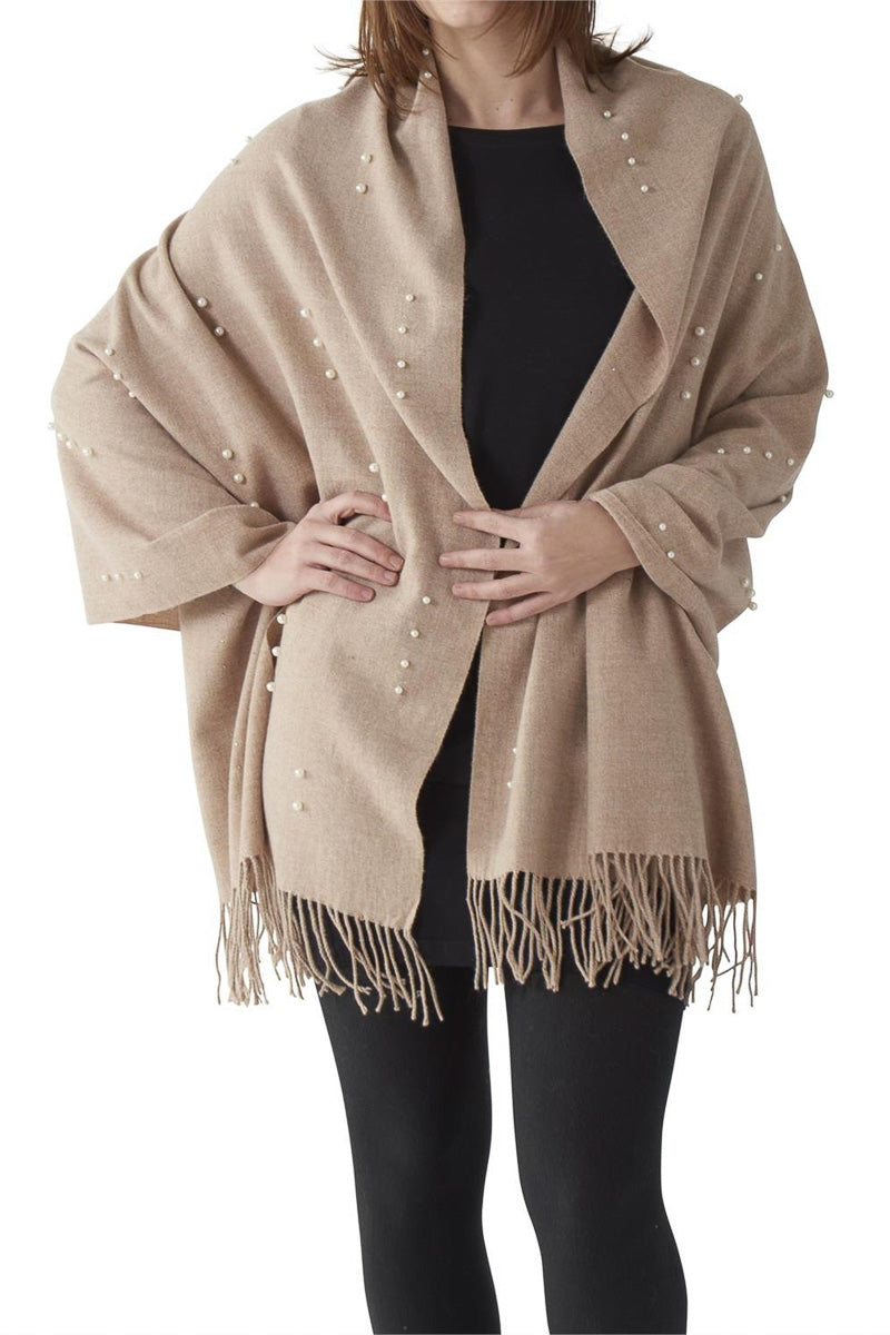 Soft Scarf with Pearls Beige