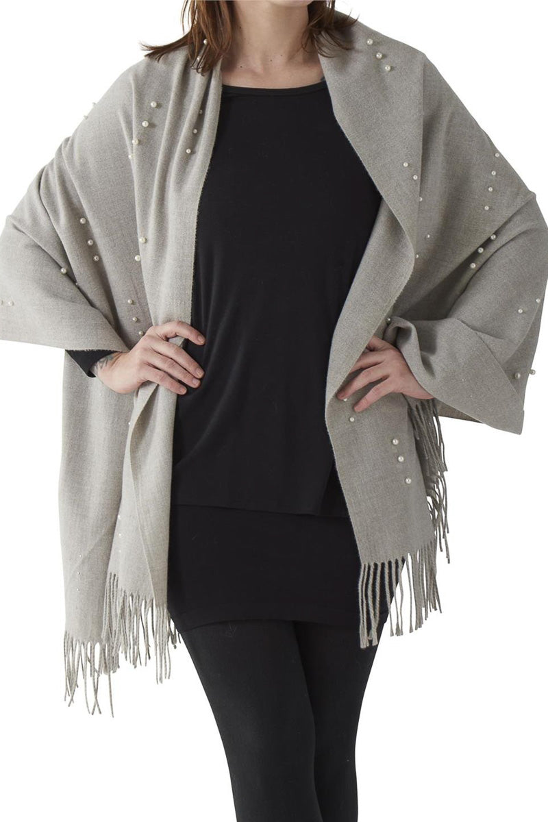 Soft Scarf with Pearls Gray