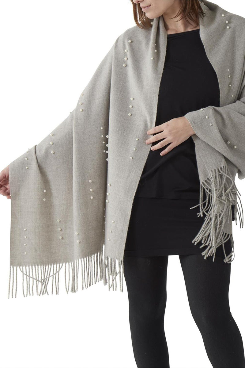 Soft Scarf with Pearls Gray