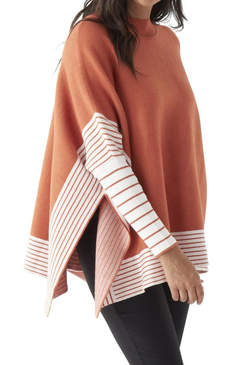 Stripe Sleeve Poncho Rust
