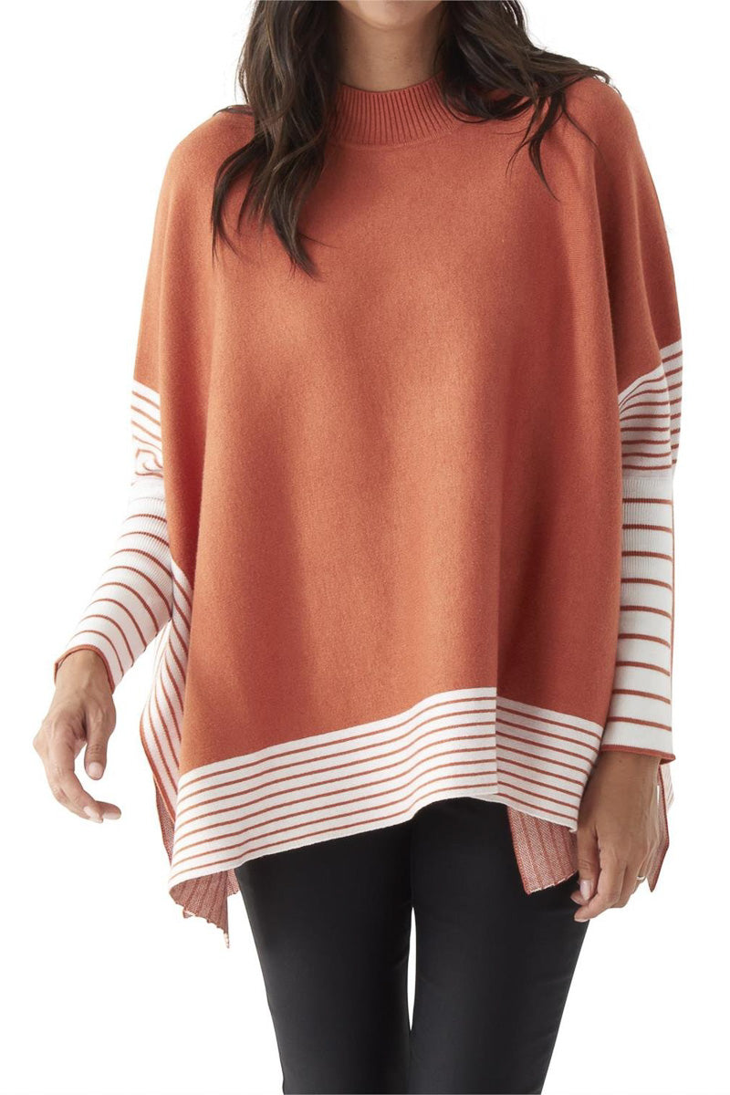 Stripe Sleeve Poncho Rust
