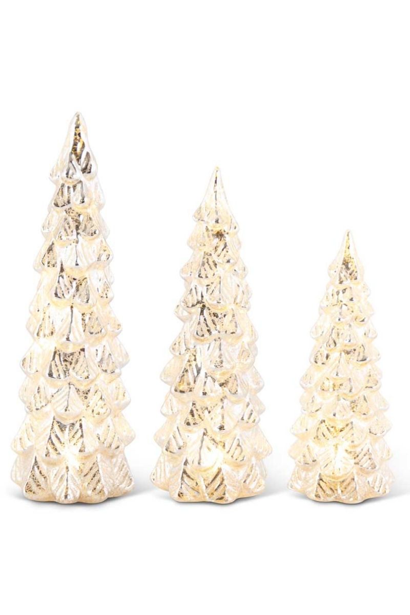 Glittered Mercury Glass LED Tree Small Silver