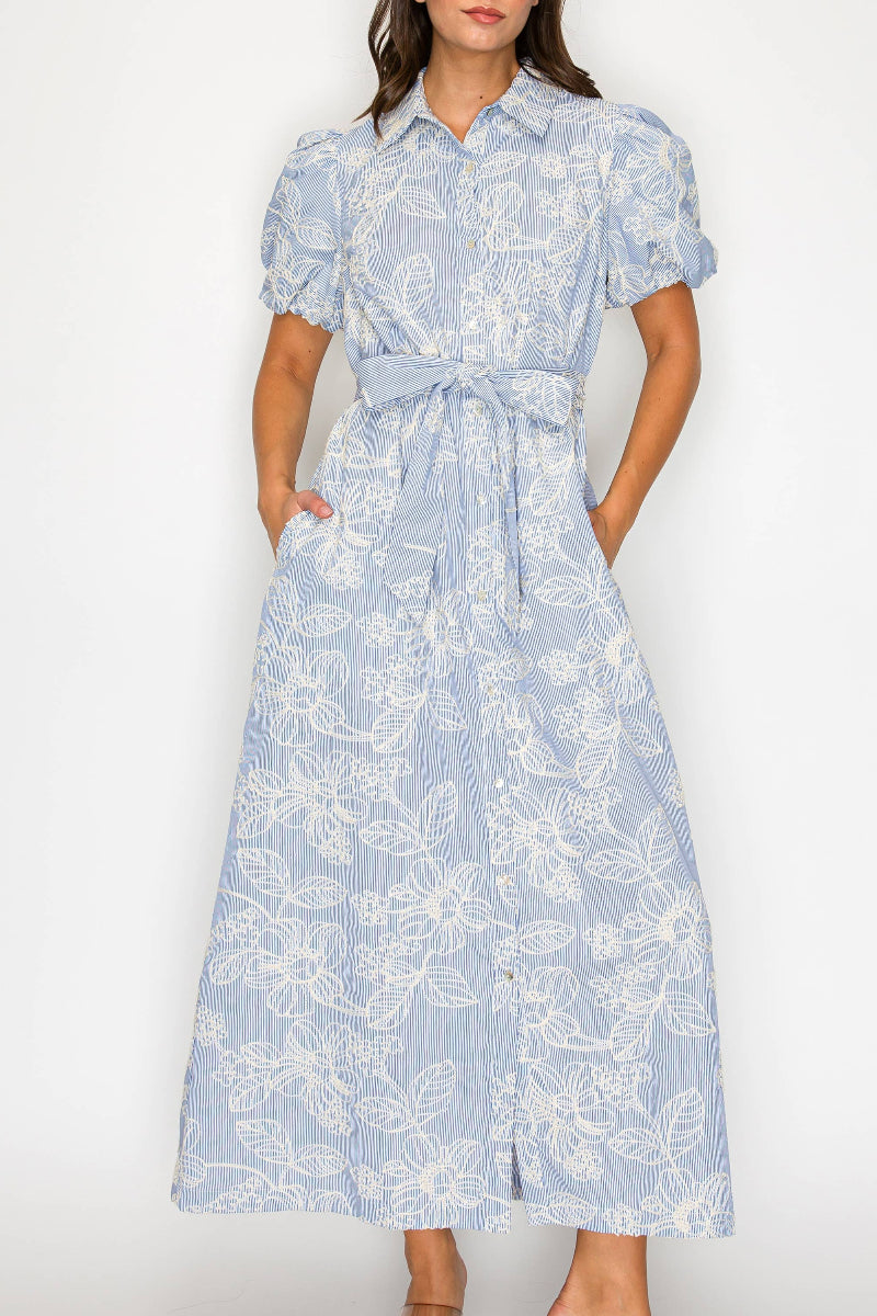 Bluebell Garden Stripe Midi Dress Small