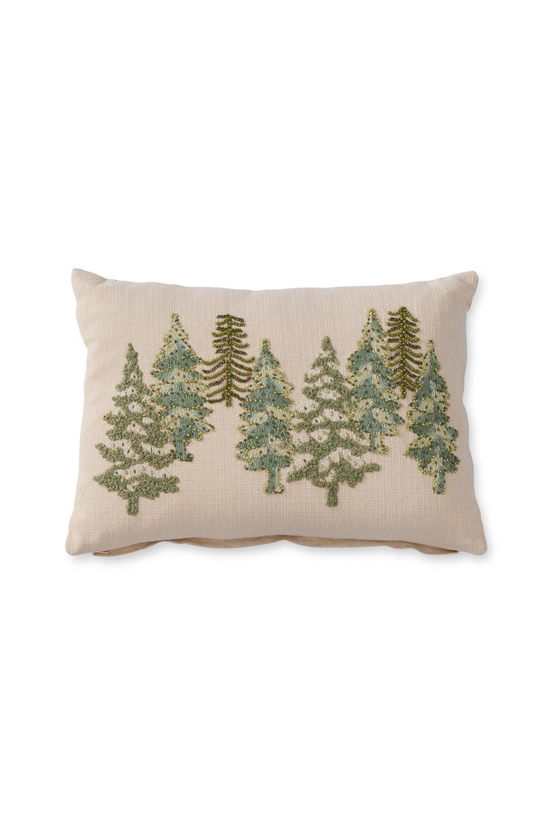 Lumbar Pillow With Beaded Christmas Tree 14" Cream