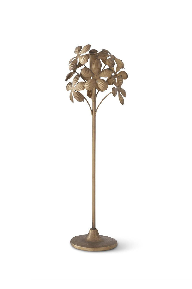 Metal Flower Taper Candleholder 19.5" Gold
