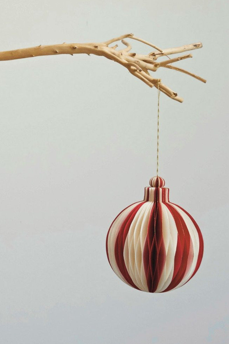 Paper Honeycomb Ornament Round with Gold Glitter Edge Cream & Red Assorted