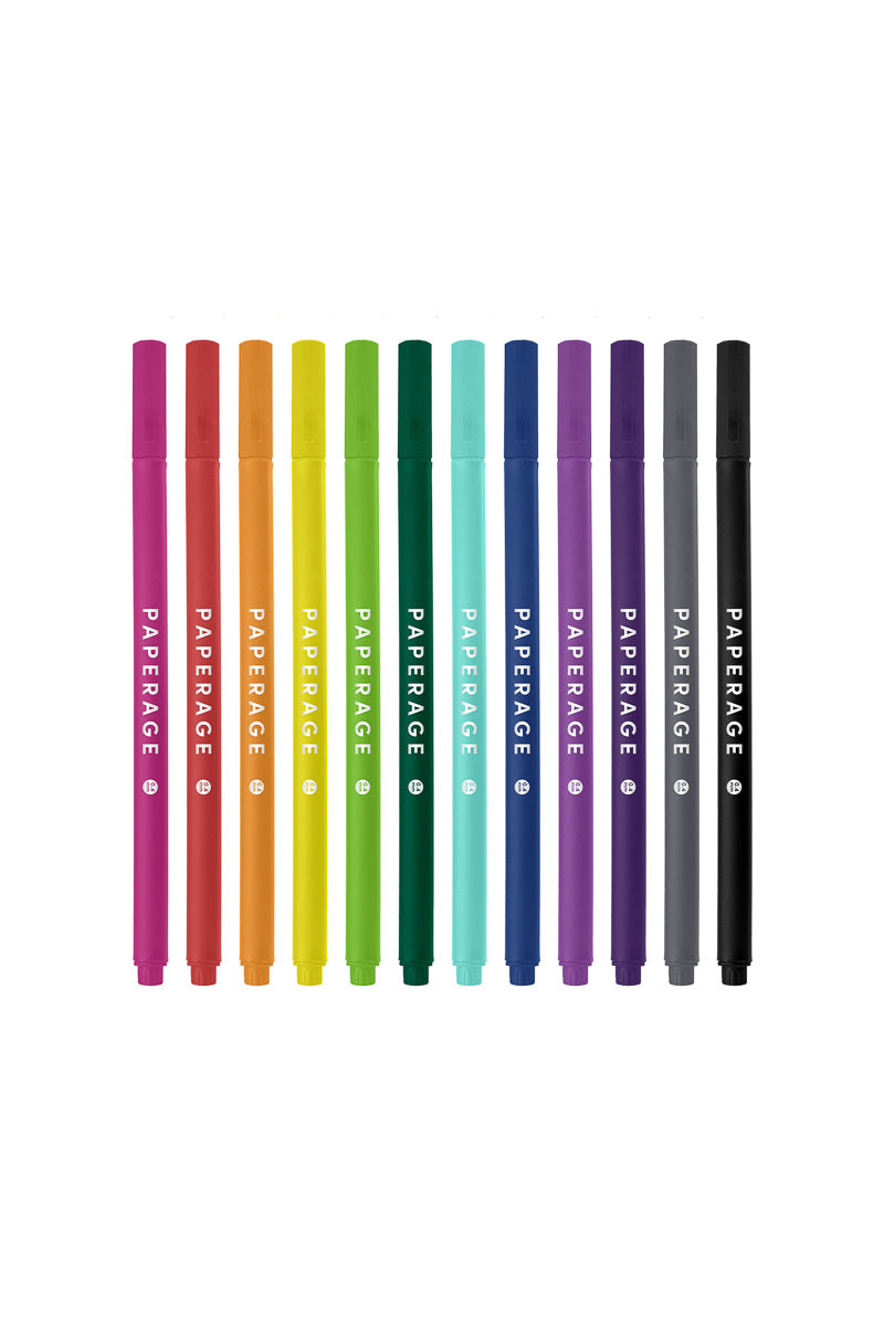Paperage Felt Tip Fine Liner Pen 12 Pack Bright