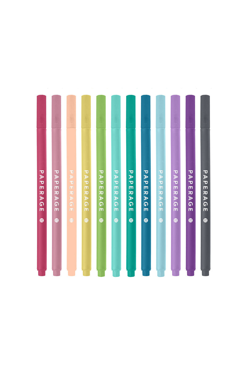 Paperage Felt Tip Fine Liner Pen 12 Pack Pastel