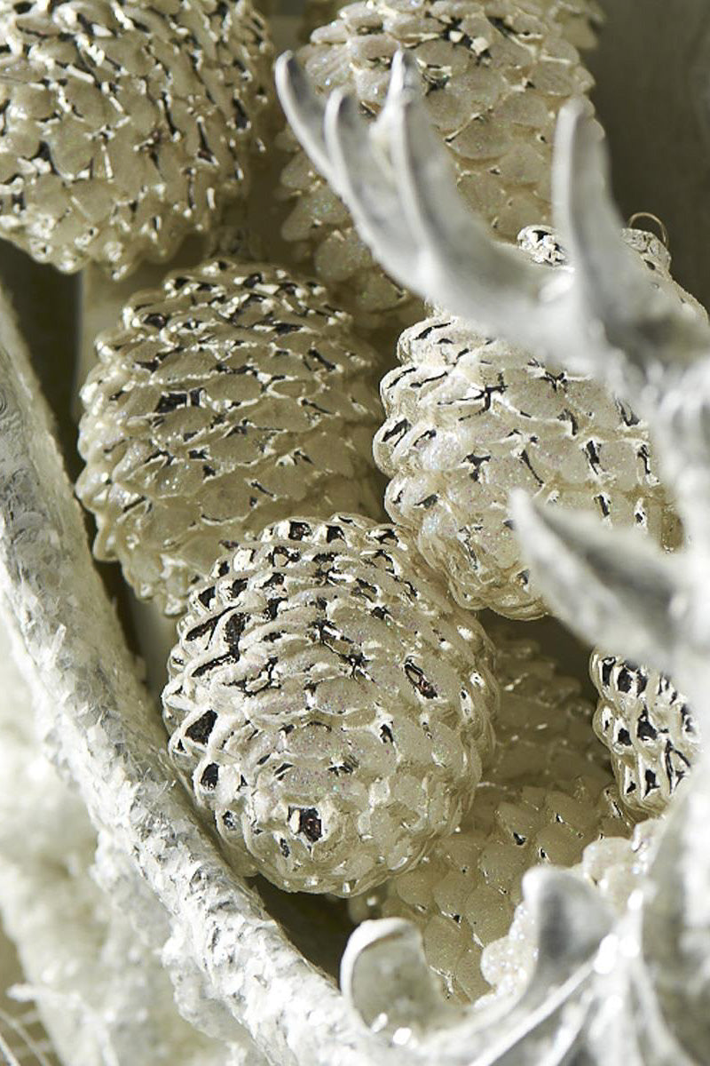Pine Cone Ornament 4" Silver White