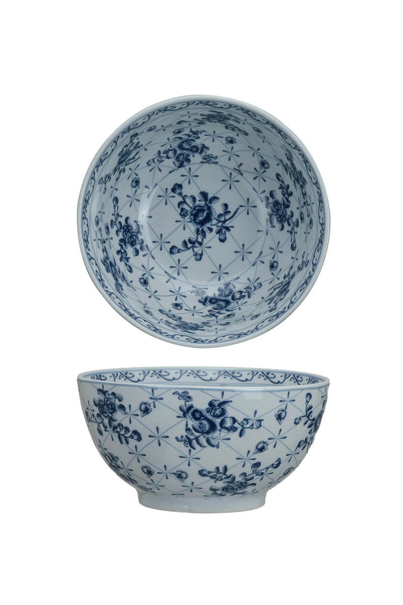 Creative Co-Op Porcelain Bowl with Botanicals Blue & White 10" Round x 4.5"