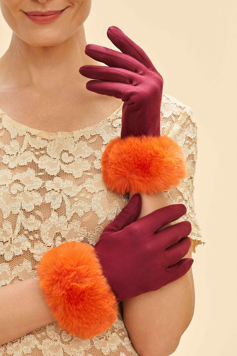 Powder Design Betinna FF Cuff Gloves Burgundy/Tangerine