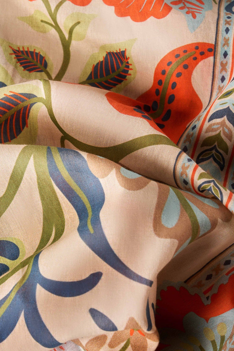 Powder Design Cotton Scarf Folky Floral Coconut Cream