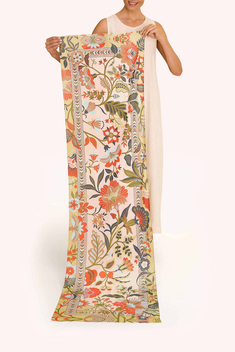 Powder Design Cotton Scarf Folky Floral Coconut Cream