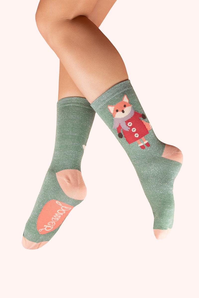 Powder Design Glitter Ankle Socks Cosy Fox