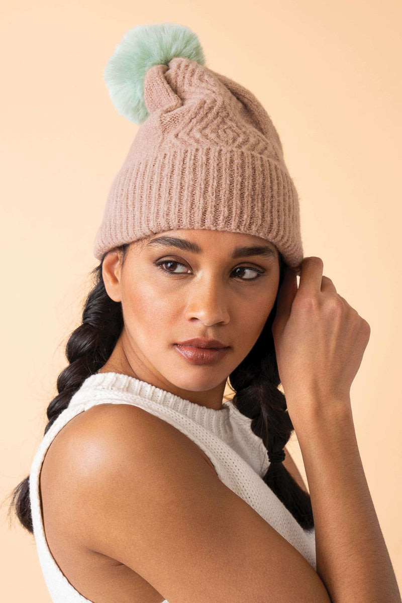 Powder Design Ingrid Bobble Hat Taupe/Aqua