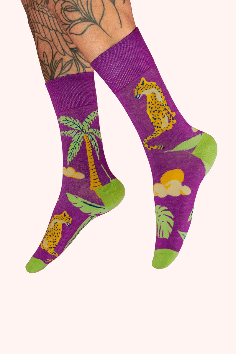 Powder Design Men's Socks Chilled Cheetah in Lavender