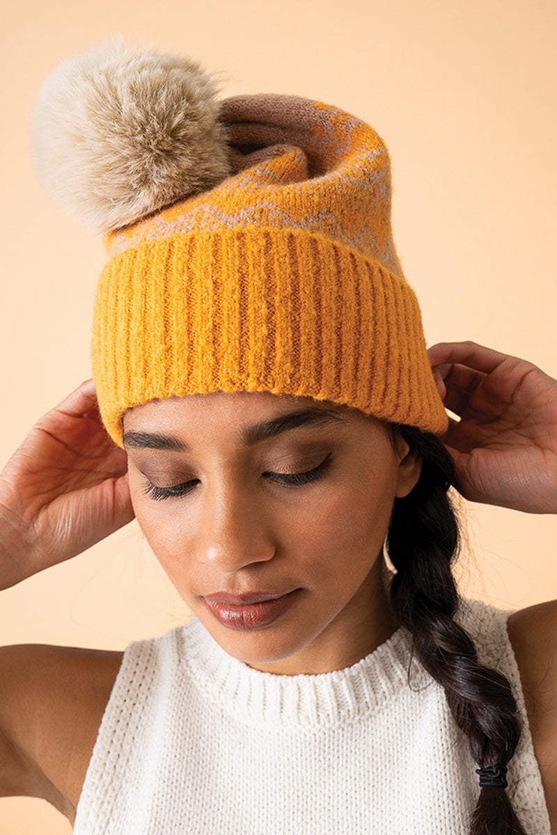 Powder Design Thora Bobble Hat Mustard/Taupe