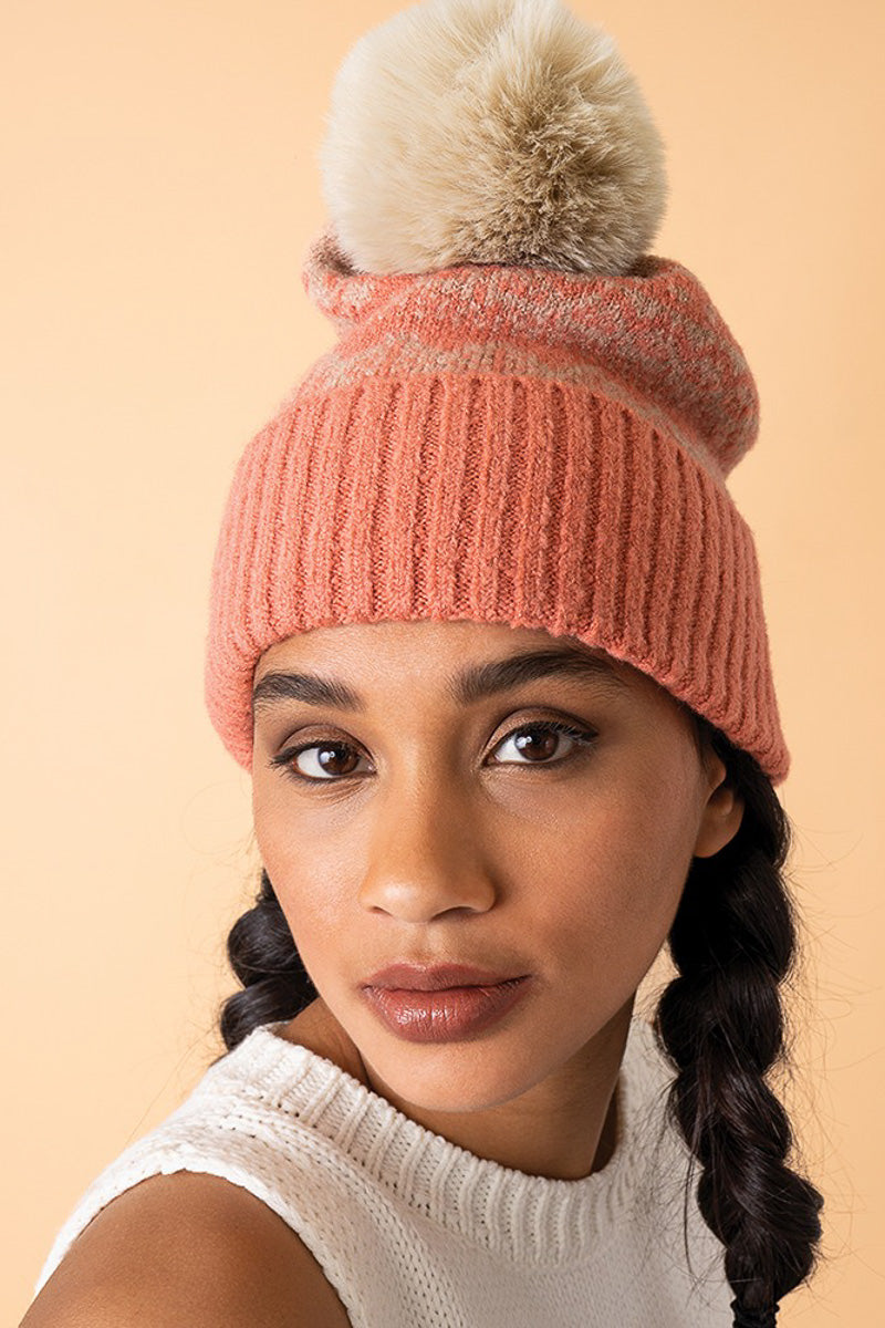 Powder Design Thora Bobble Hat Coral/Taupe