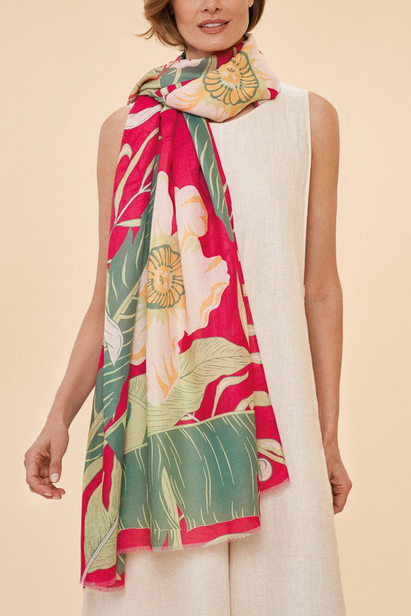 Powder Design Printed Delicate Tropical Scarf