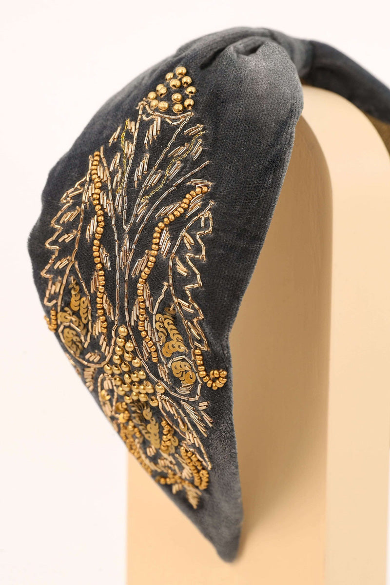 Powder Design Embellished Wide Velvet Headband Charcoal