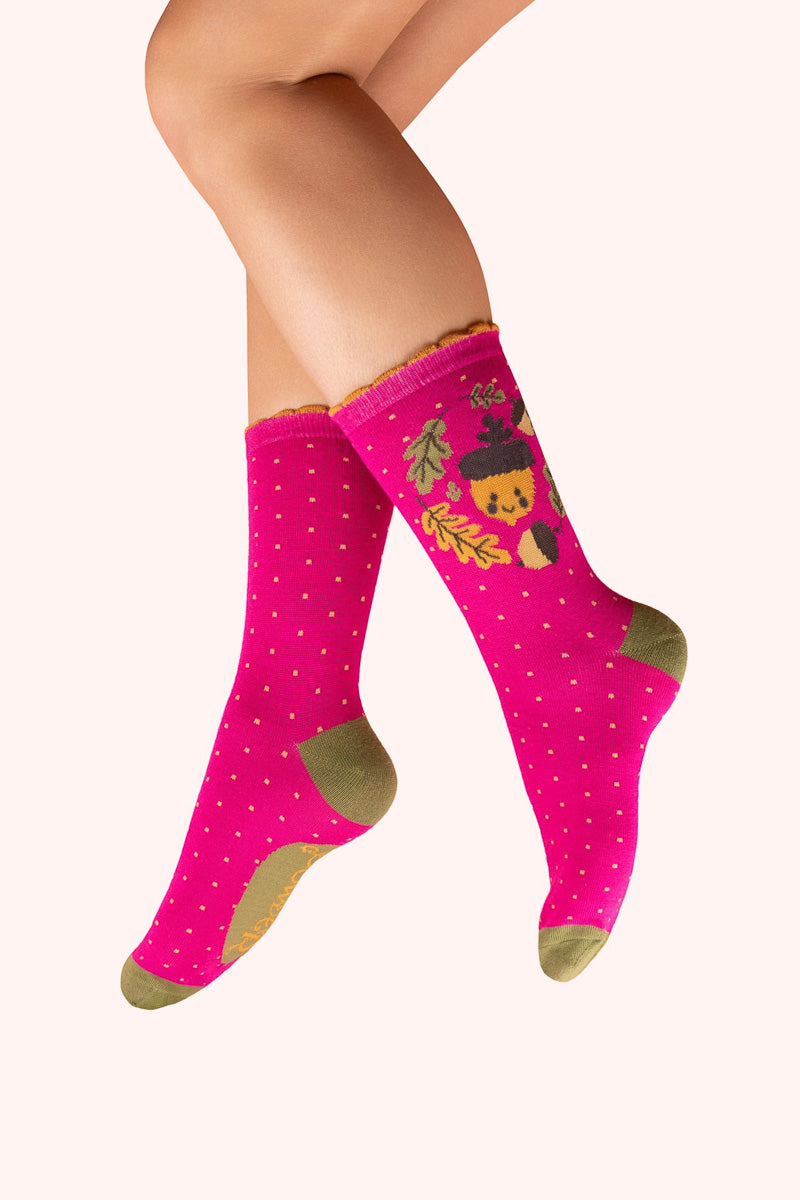Powder Design Ankle Socks Happy Acorn Fuchsia