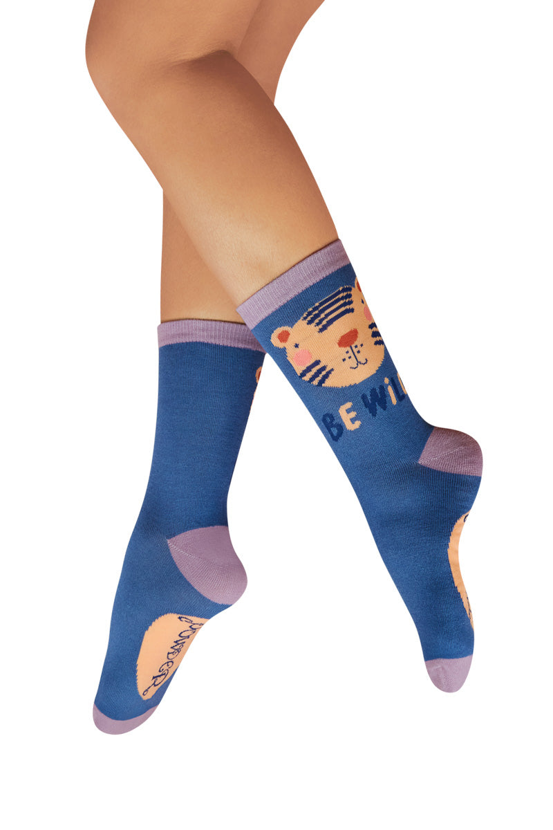 Powder Design Women's Ankle Socks Wild Tiger Royal Blue
