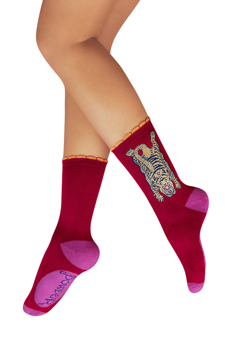 Powder Design Women's Ankle Socks Ikat Tiger Fuscia