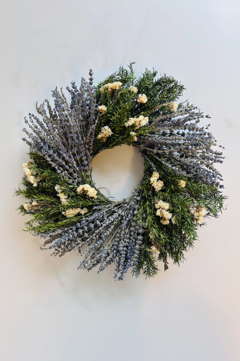 Preserved Lavender and Statice Flower Wreath 16" Lavender & White