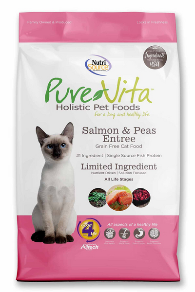 Pure Vita Dry Cat Food Salmon & Peas Formula - 6-lb