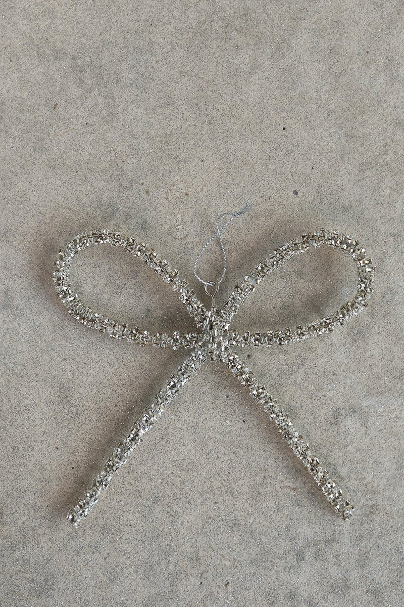 Metal Rhinestone Bow Ornament 5.5" Silver