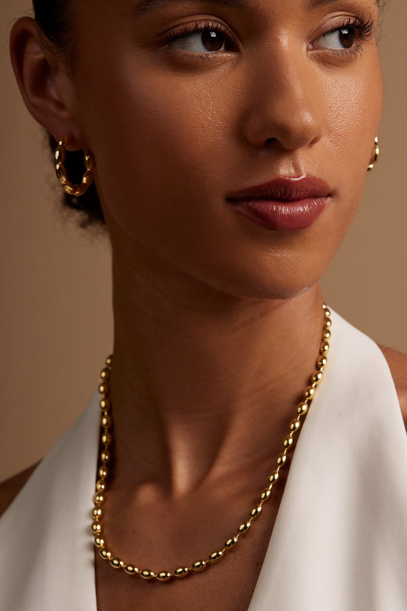 Rho Beaded Chunky Hoop Earrings Gold