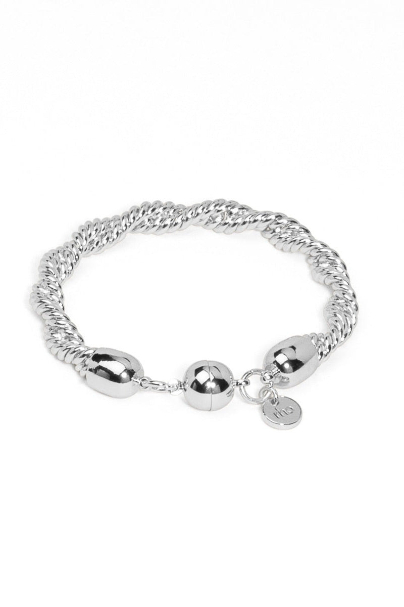 Rho Braided Twisting Links Bracelet Rhodium