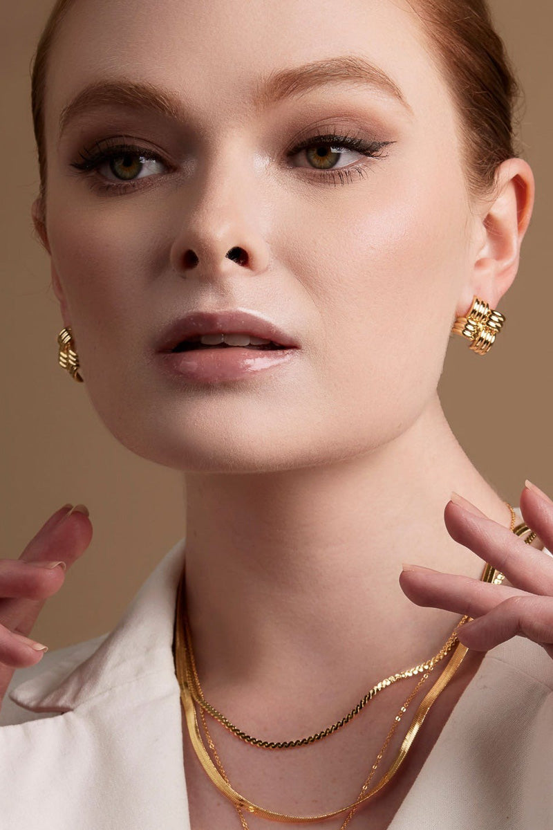 Rho Interwoven Ridged Stud Earrings Gold