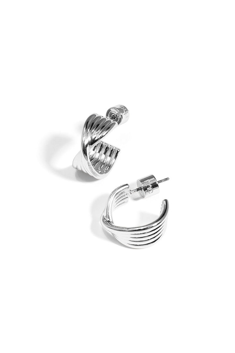 Rho Twisted Ripple Huggie Earrings Rhodium